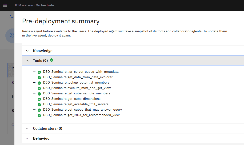 Outils watsonx Orchestrate relies a IBM Planning Analytics via un serveur MCP